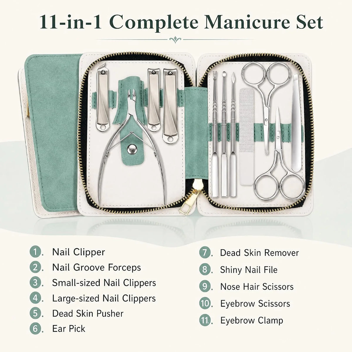 Nail Care Kit 11-in-1, Stainless Steel Clippers with Travel Case – image 4