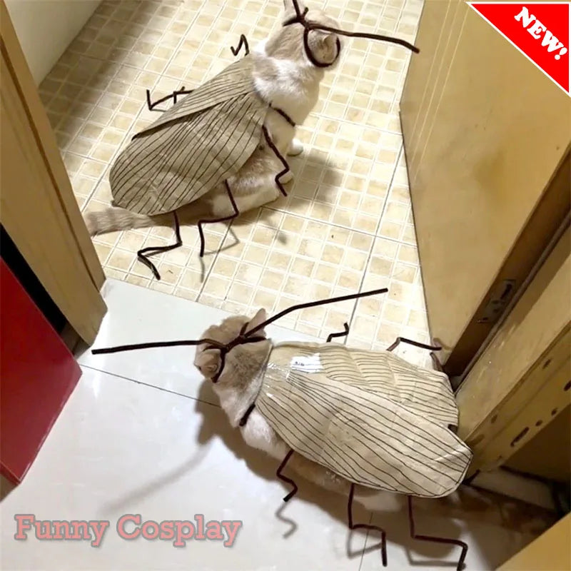 Cockroach Cat Costume with Wings - Funny Halloween Pet Outfit
