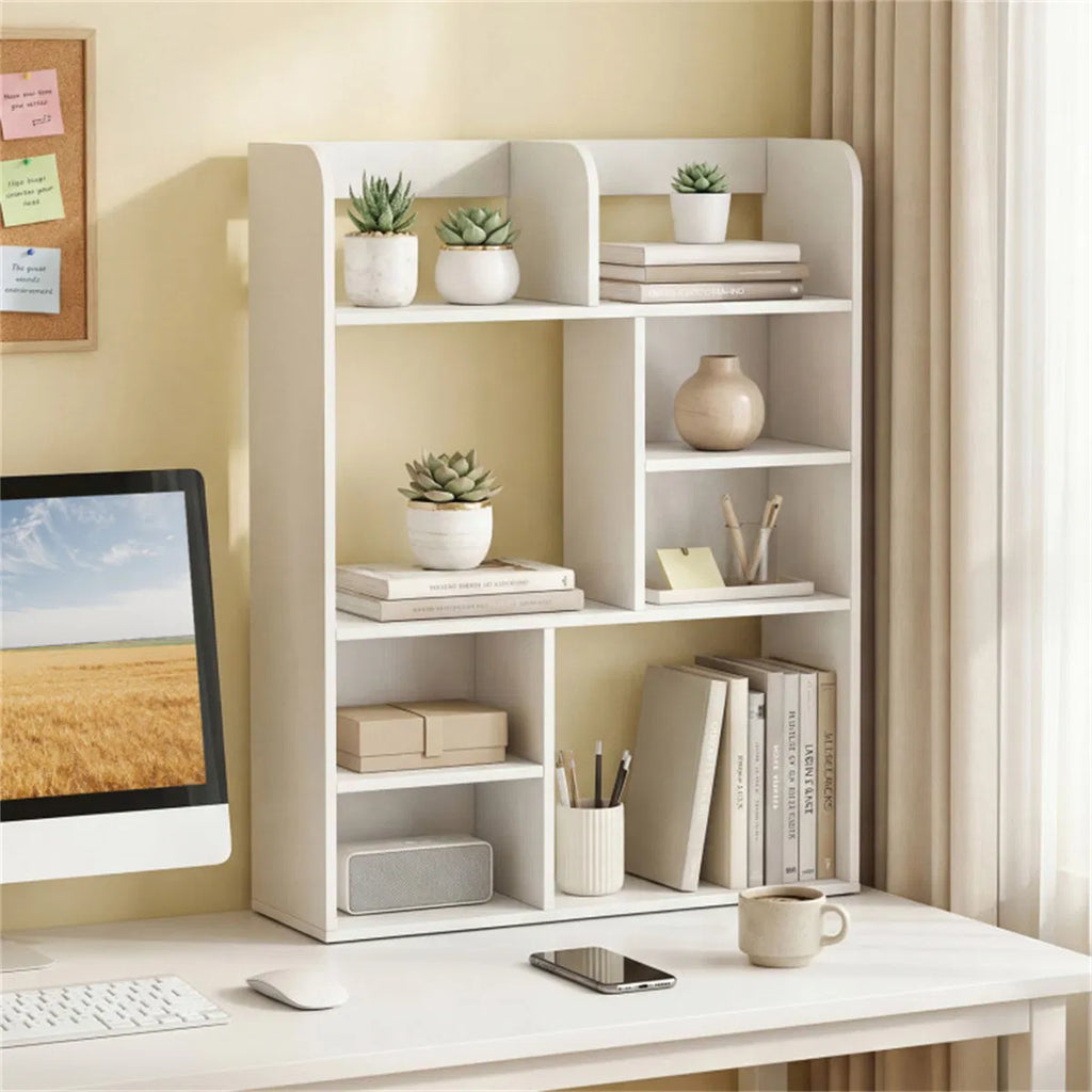 Vertical 8-Cube Desktop Storage Shelf, White Desk Organizer Hutch – image 6