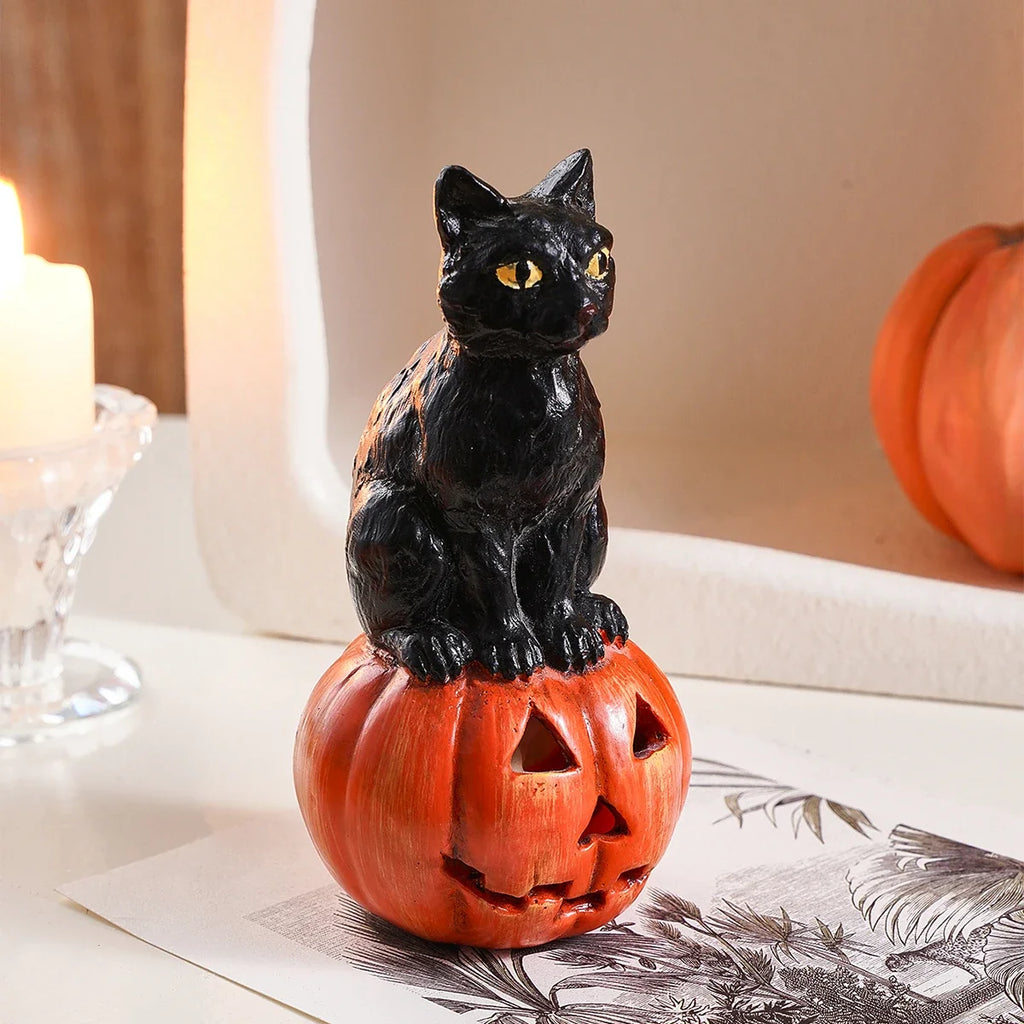 Black Cat Figurine – Resin Halloween Decor Ornament – image 4