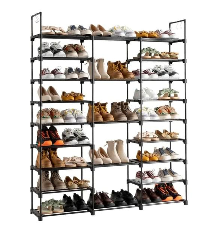 Shoe Rack Organizer 9-Tier - Holds 50-55 Pairs, Metal Frame with Hooks – image 4