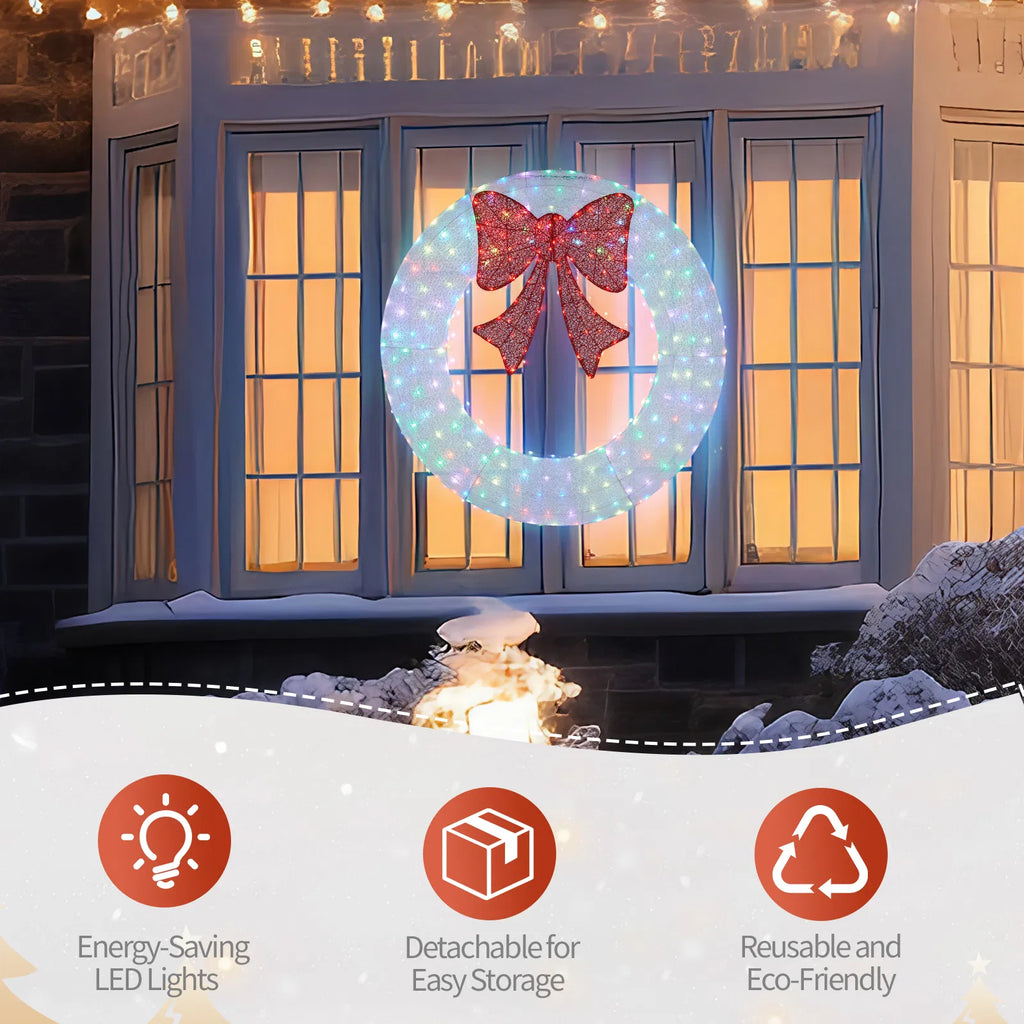 Outdoor Lighted Metal Wreath 36 in with Red Bow, RGB LEDs, Remote & Timer – image 11