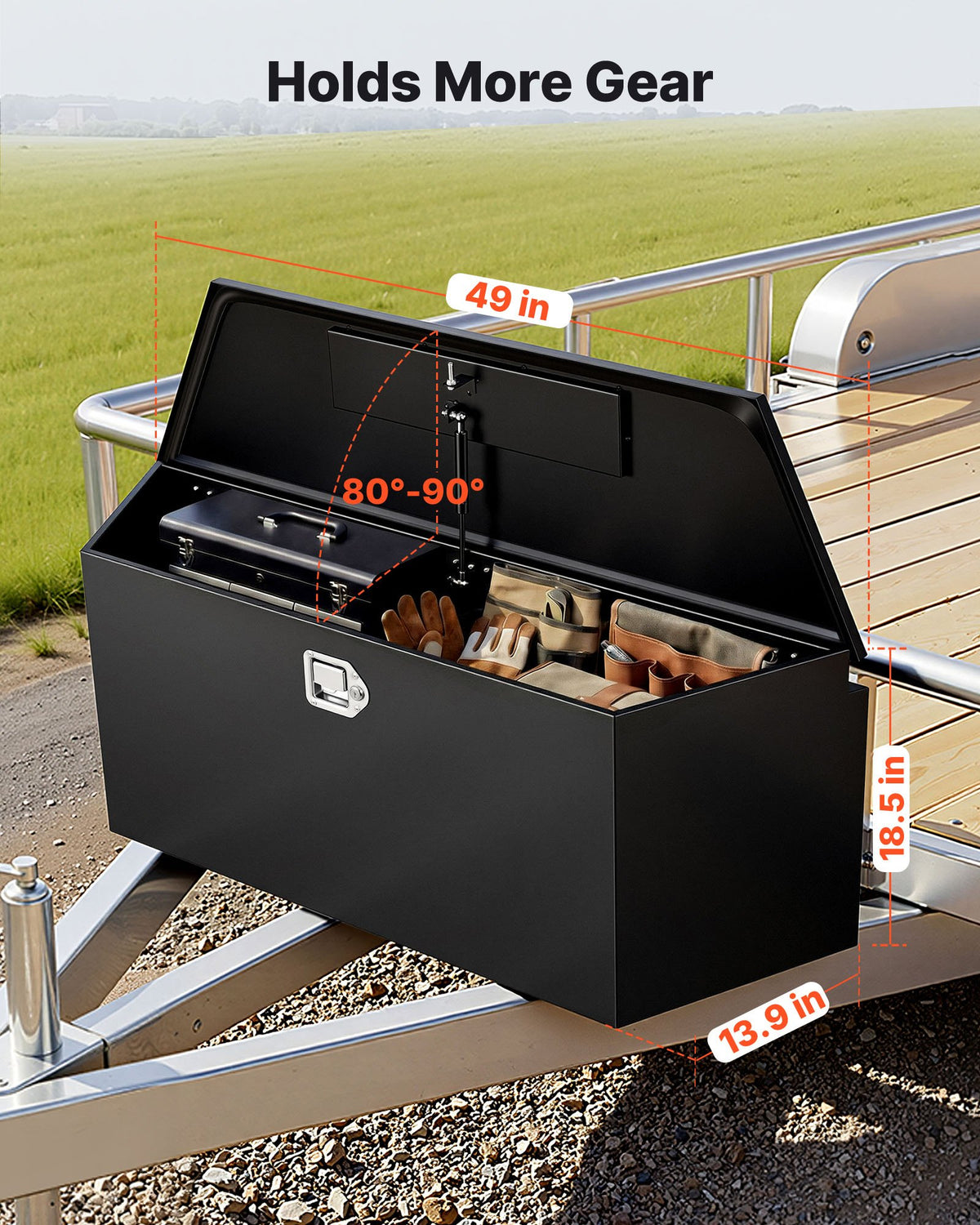 49 Inch Steel Trailer Tongue Tool Box with Lock, Gas Struts & Seals – image 2