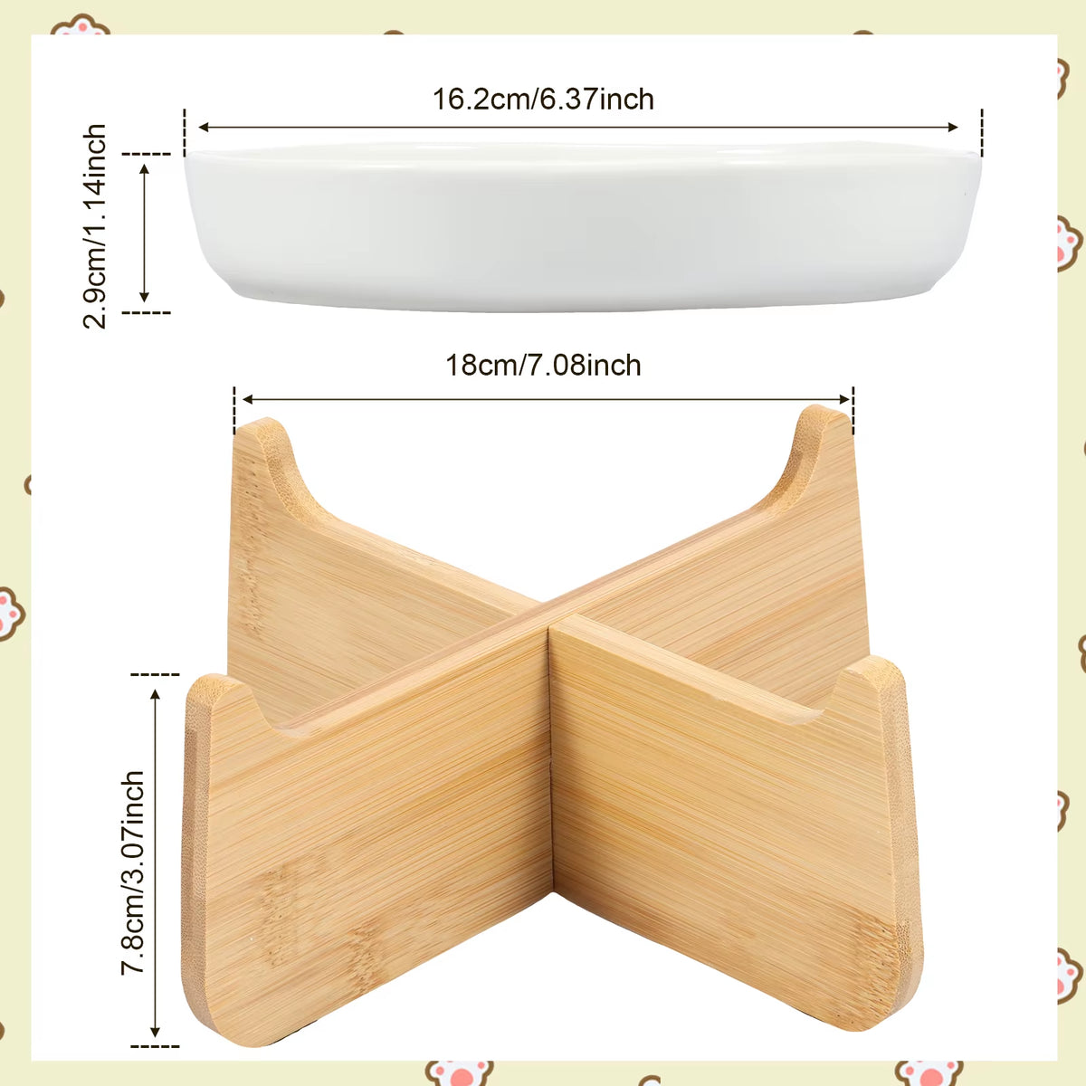 Raised Cat Bowl, Elevated Ceramic Bowl with Wood Stand – image 4