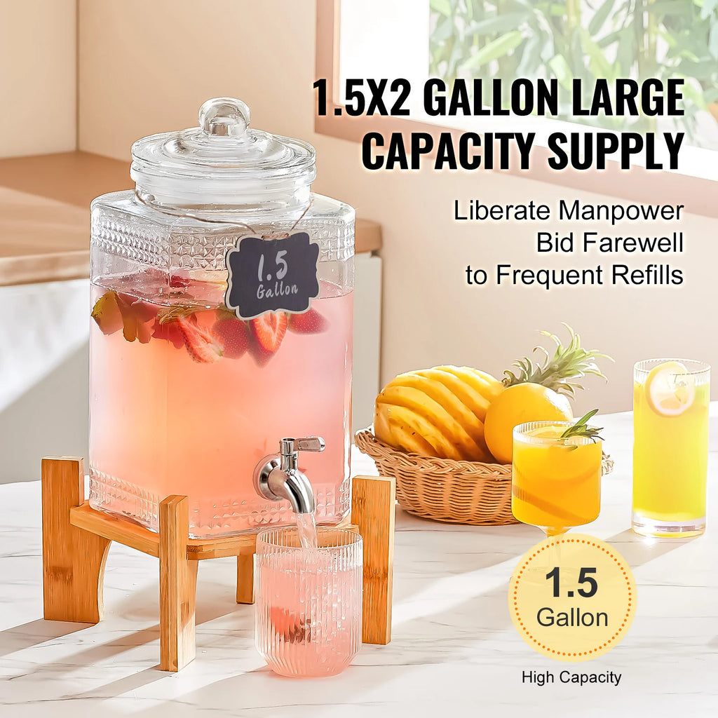 Set of 2 Glass 1.5 Gallon Punch Jars with Stand and Steel Taps – image 2