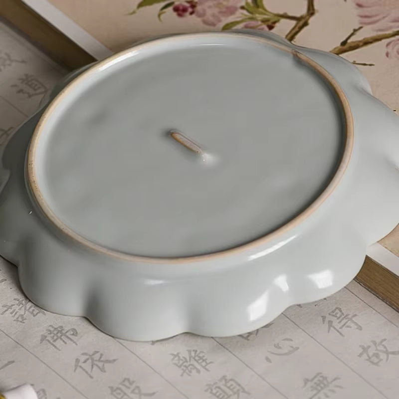 Handmade Celadon Ceramic Watercolor Palette, Plum Blossom Shape – image 7