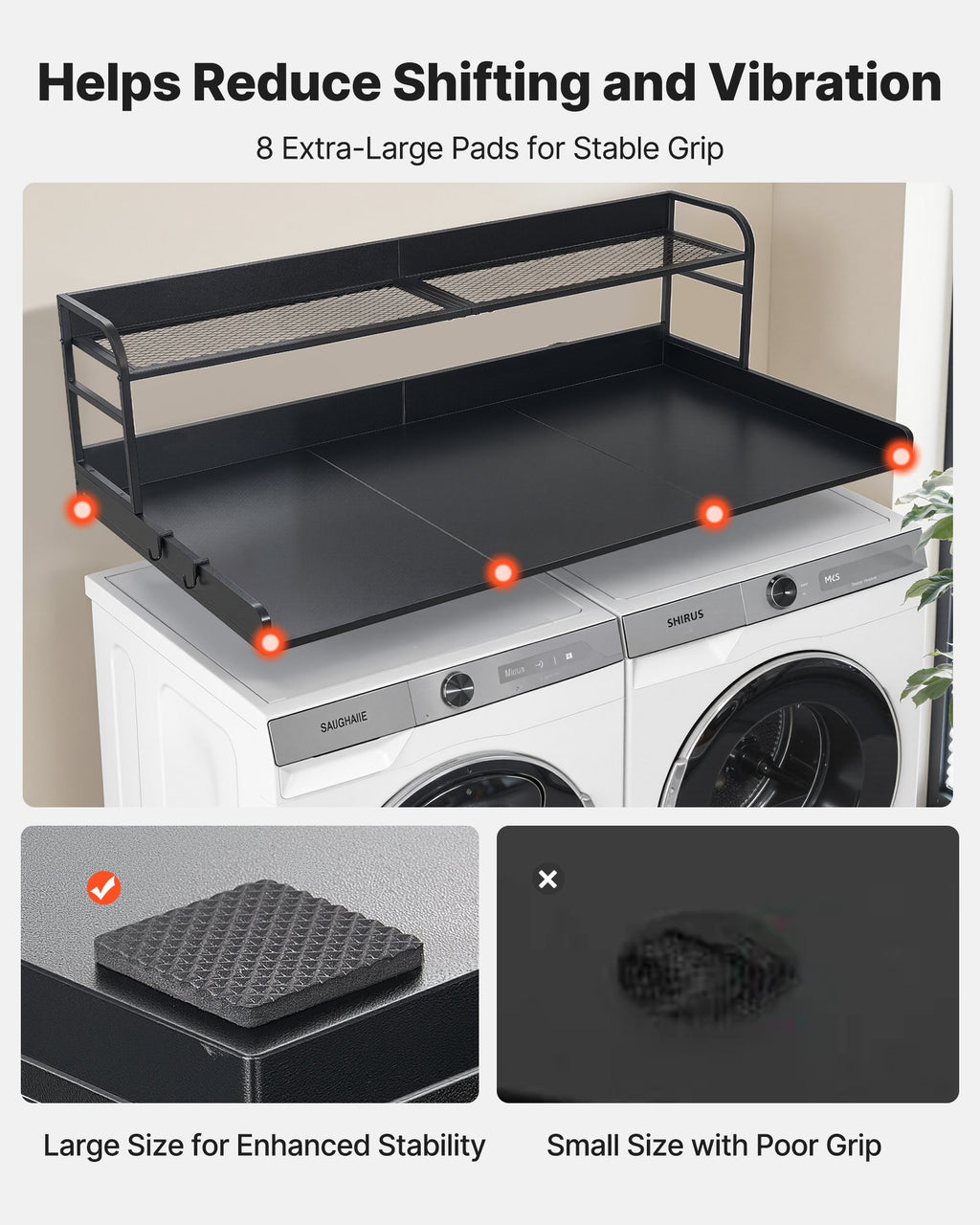 Washer Dryer Countertop with Shelf & 2 Hooks, 54 X 27.5 In, Black