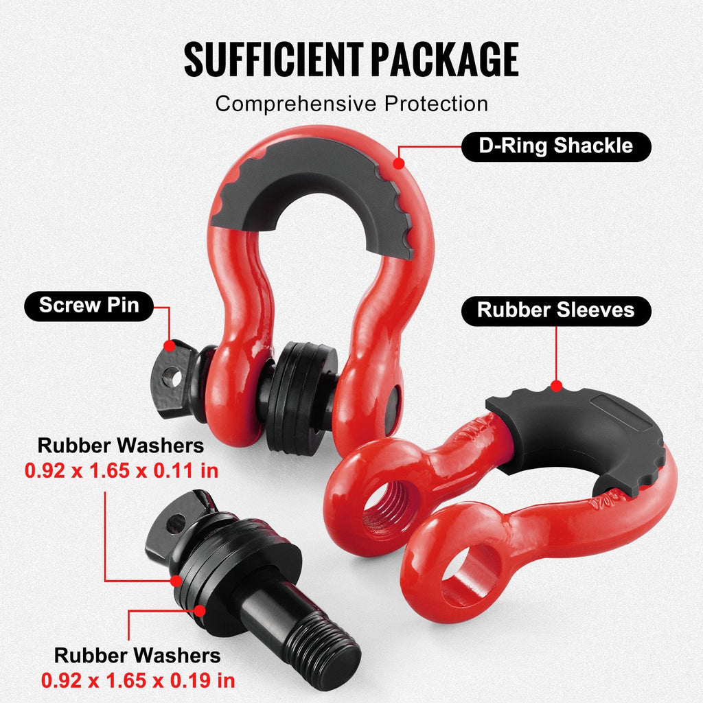 D-Ring Shackle 3/4 in, 2-Pack Recovery Shackles with Isolators, Red – image 3
