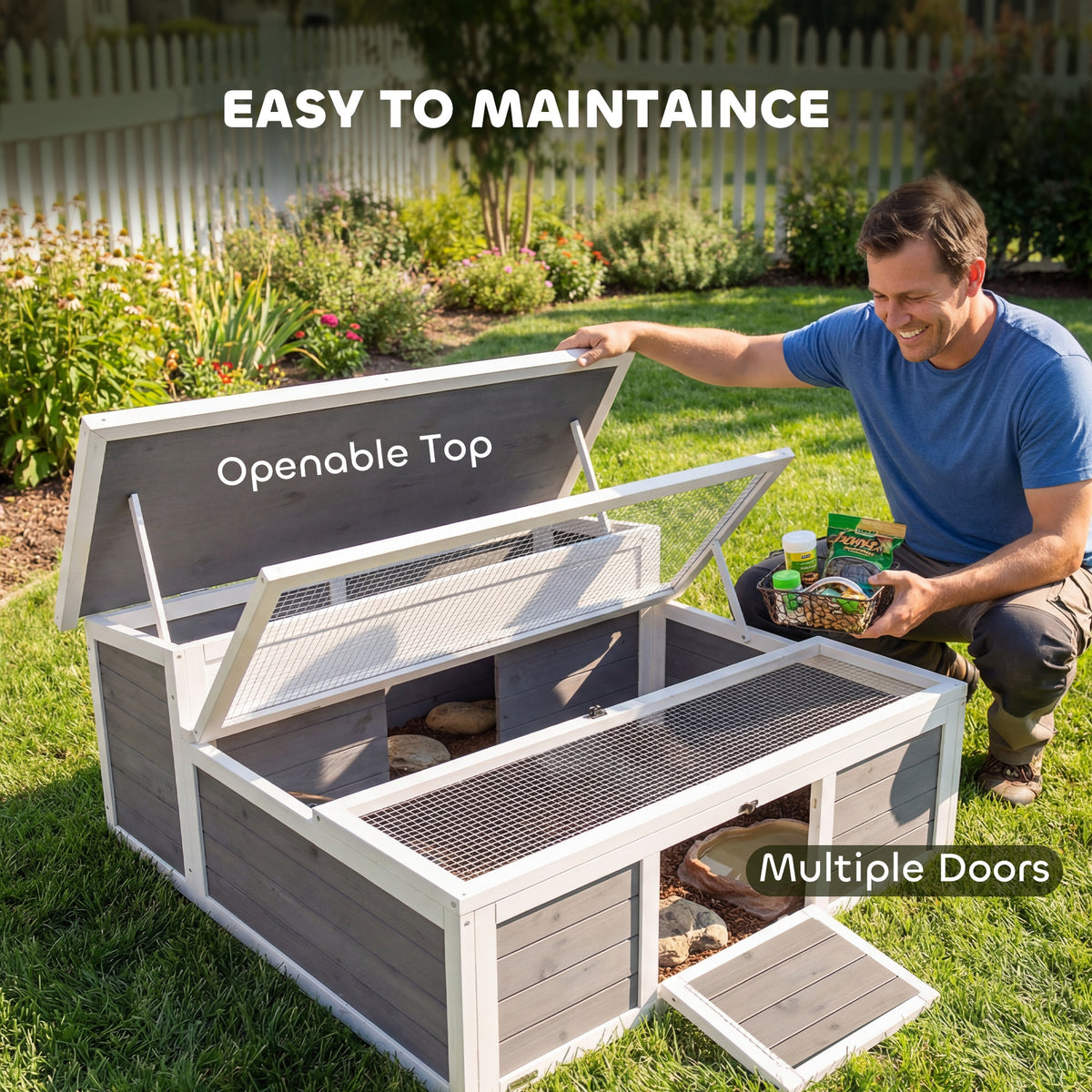 Wooden Tortoise House with Run Area, Openable Top and Clear Window – image 7