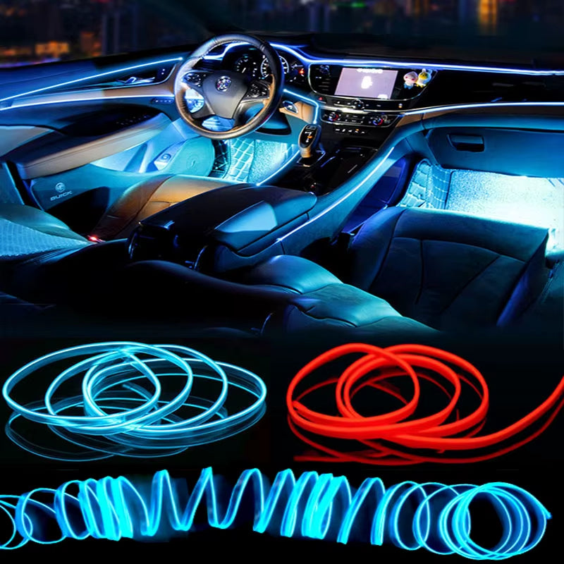 USB Car Interior Ambient Light Strip - Flexible Dashboard Neon EL Wire – image 2