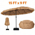 15x9 ft Double-Sided Tiki Patio Umbrella with Thatch and Weighted Base