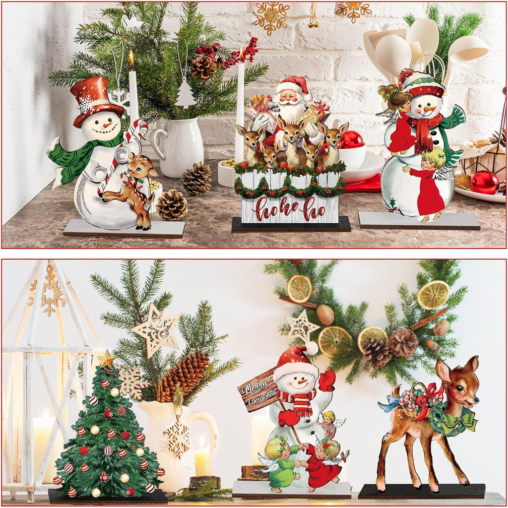 Wooden Christmas Table Centerpieces, Snowman and Reindeer, 6 Pack – image 4