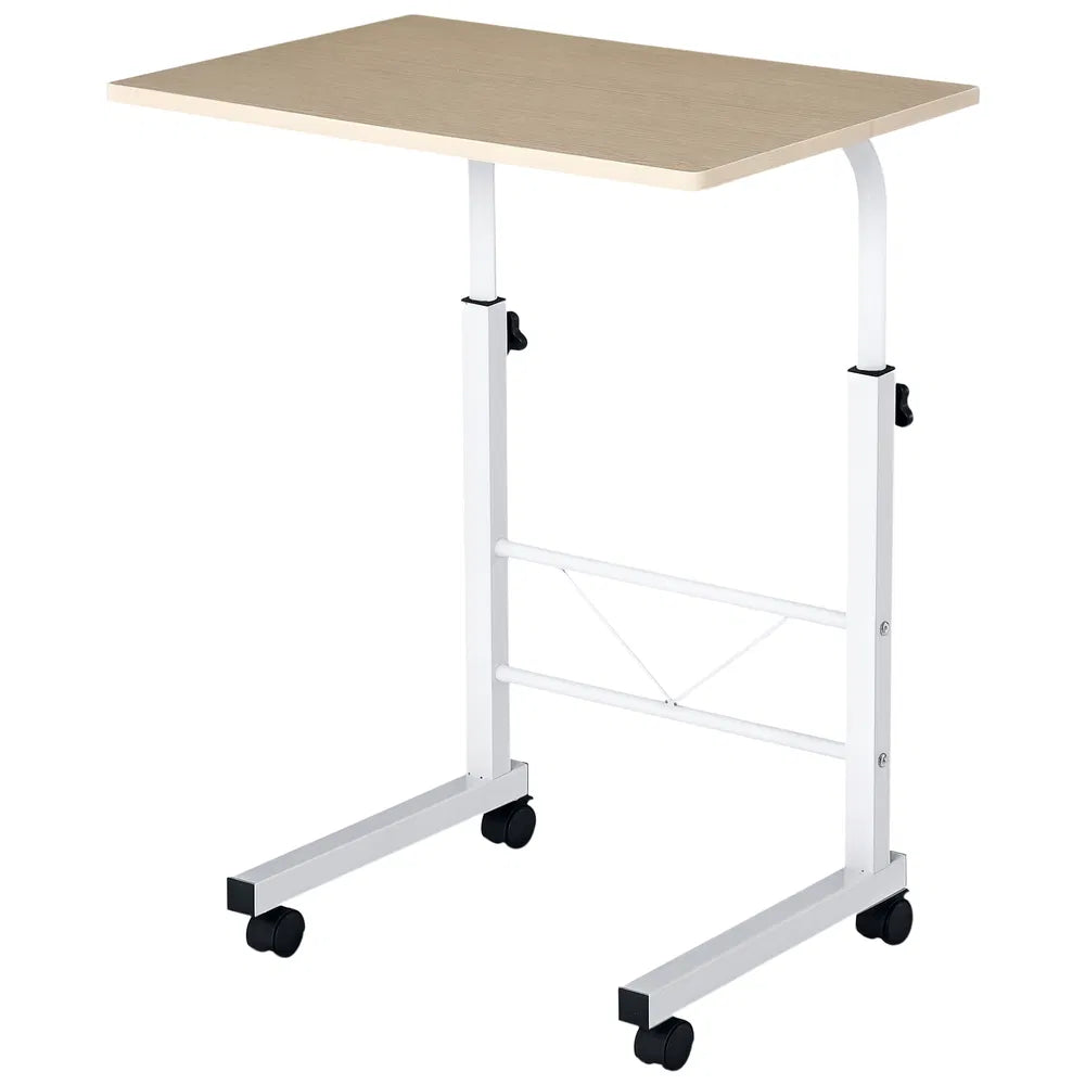 C-Shaped Mobile Laptop Desk with Wheels, Adjustable Height, Natural – image 1