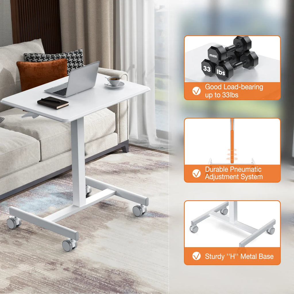 Pneumatic Rolling Laptop Cart, Height Adjustable 28.5-42.5 Inch – image 6