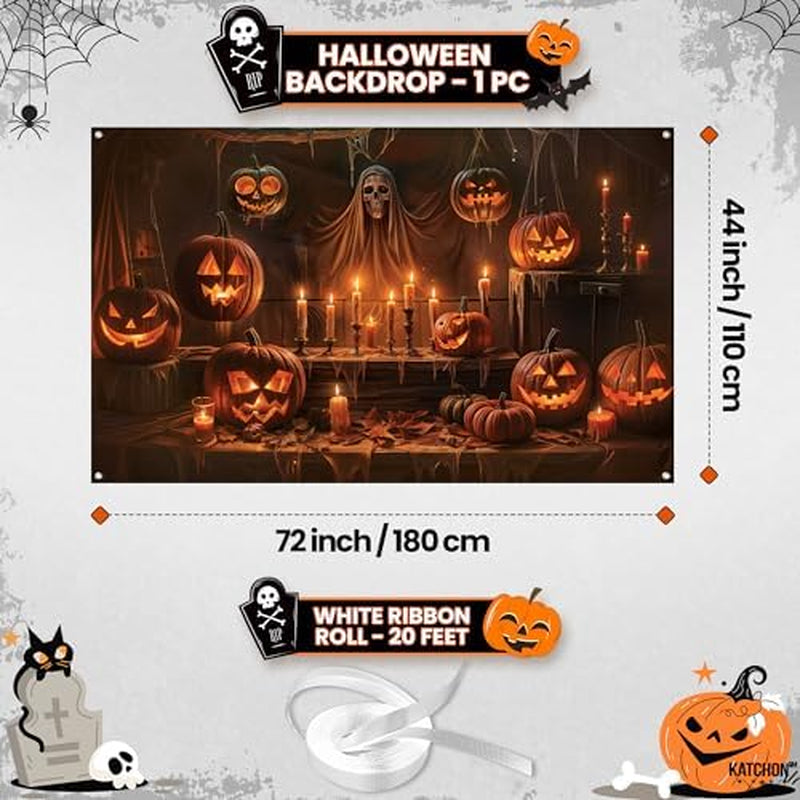 Halloween Backdrop – 72 x 44 in Spooky Skull Party Banner – image 2