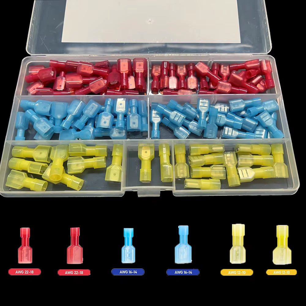 Insulated Spade Connector Kit, 100 Pc Male and Female Quick Disconnects