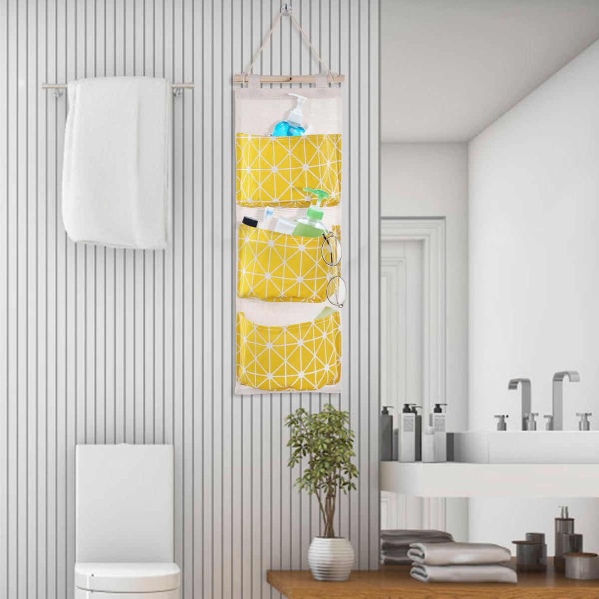 Hanging Wall Organizer - 3-Pocket Linen Door & Closet Storage Bag – image 12