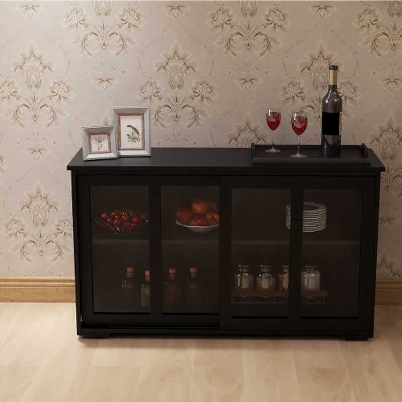 Kitchen Storage Cabinet with Sliding Glass Doors, Black – image 2