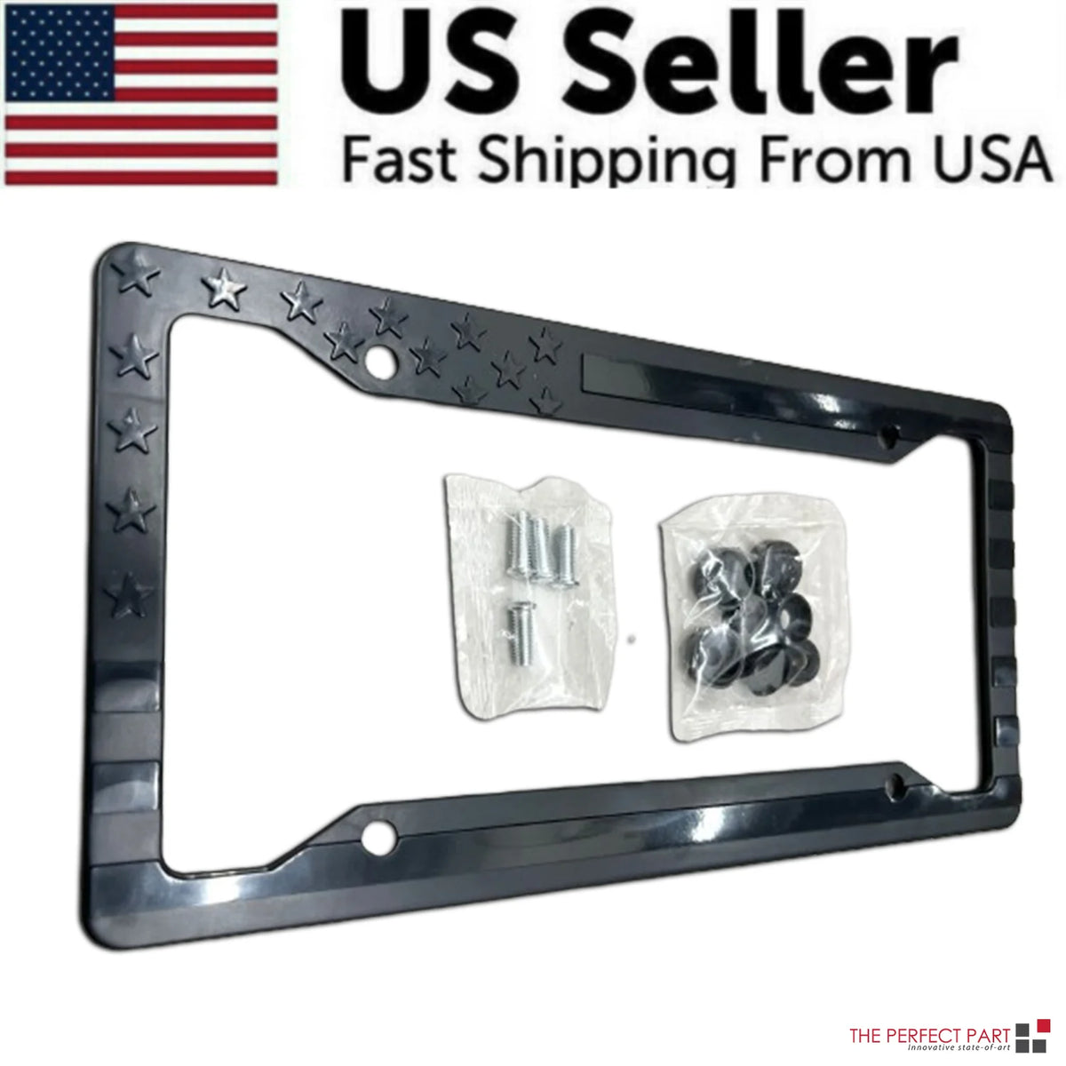 License Plate Frame, Black American Flag 3D Design – image 9