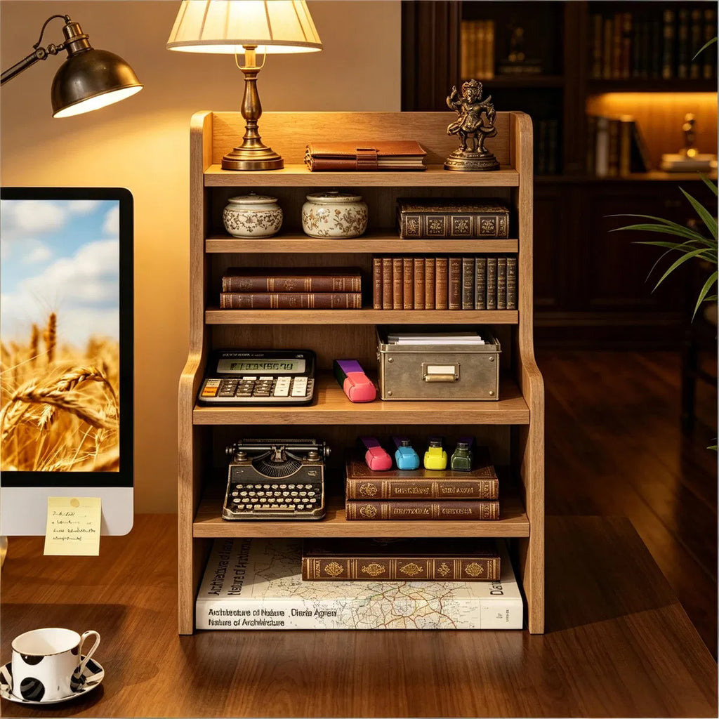 6-Tier Wooden Desktop Organizer with Removable Shelves, Natural – image 7
