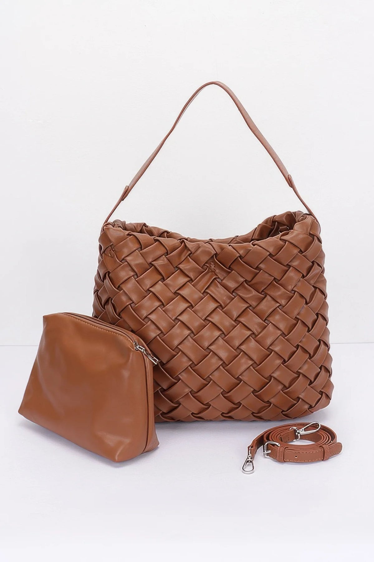Braided Faux Leather Hobo Bag, Embossed Shoulder Bag – image 5