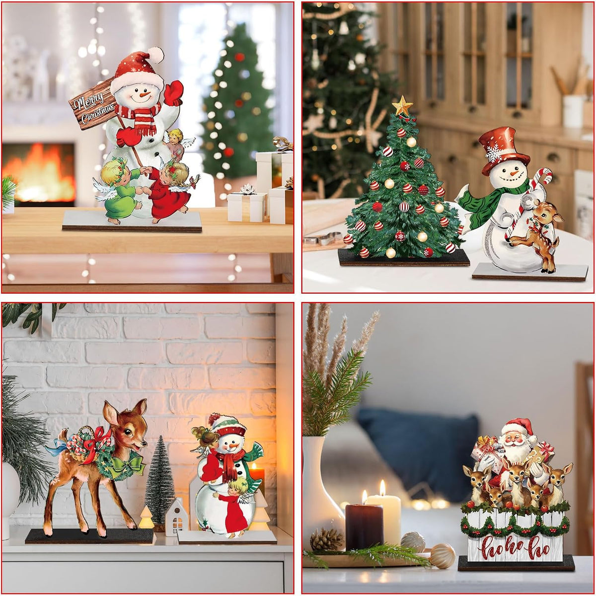 Wooden Christmas Table Centerpieces, Snowman and Reindeer, 6 Pack – image 2