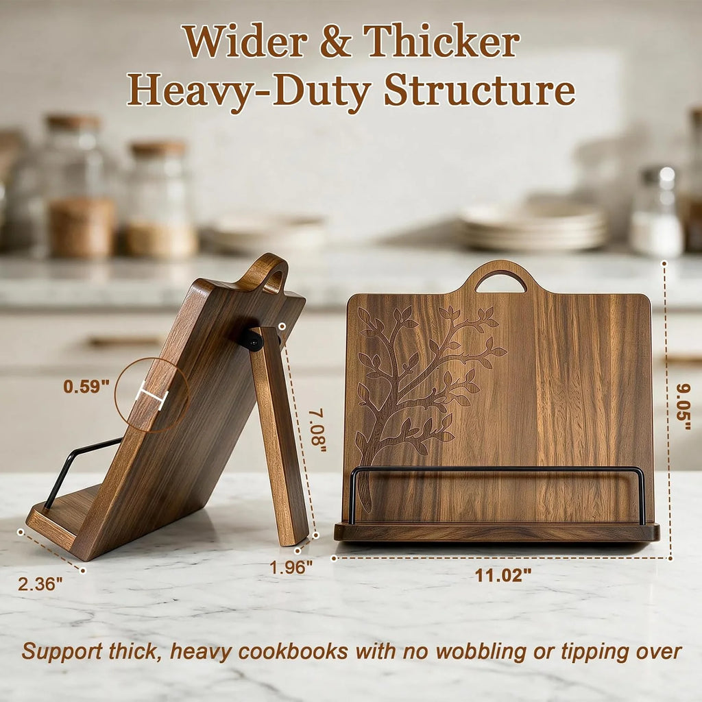 Cookbook Stand, Acacia Wood Recipe Book Holder for Counter – image 7