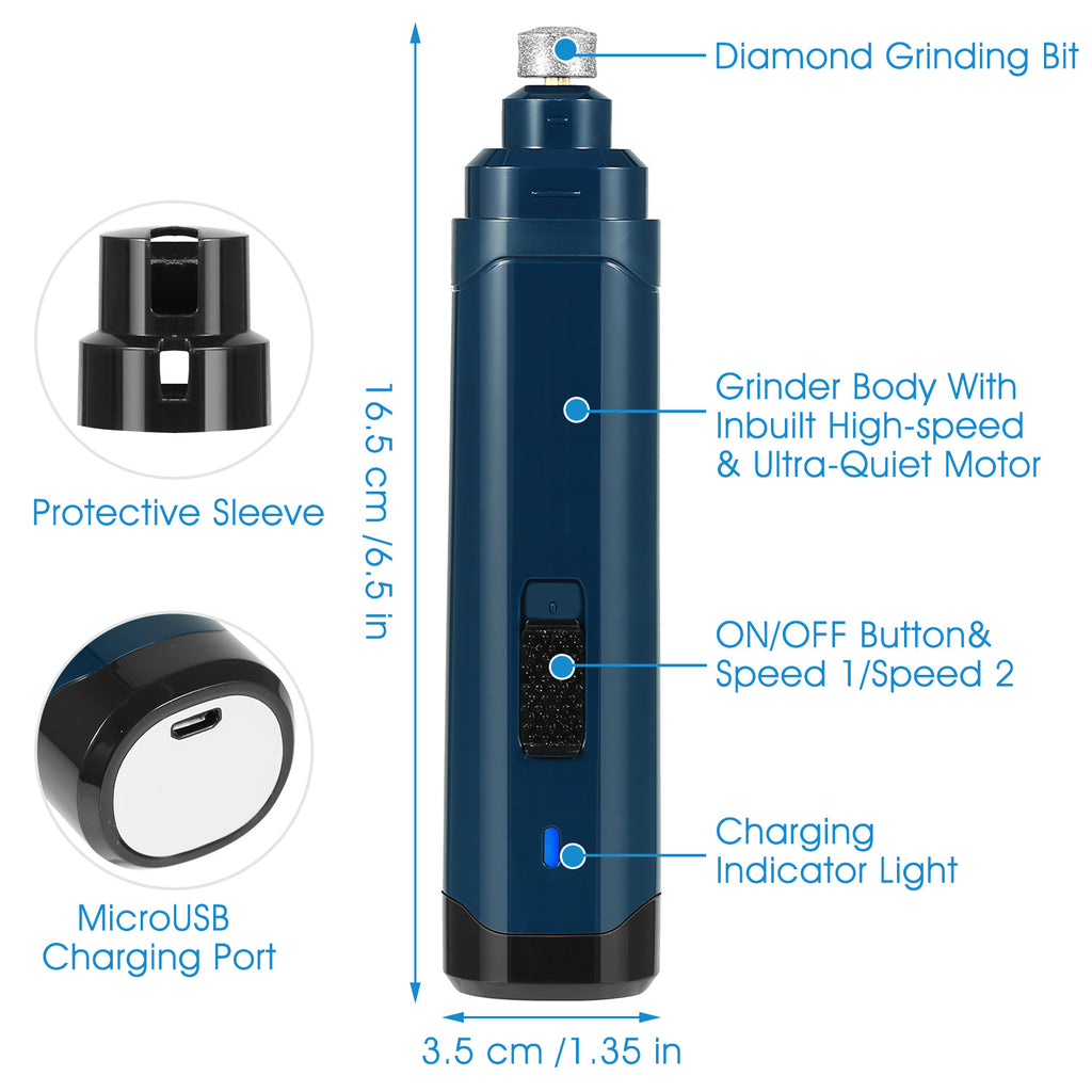 Dog Nail Grinder, 2-Speed Quiet USB Rechargeable Pet Nail Trimmer – image 7