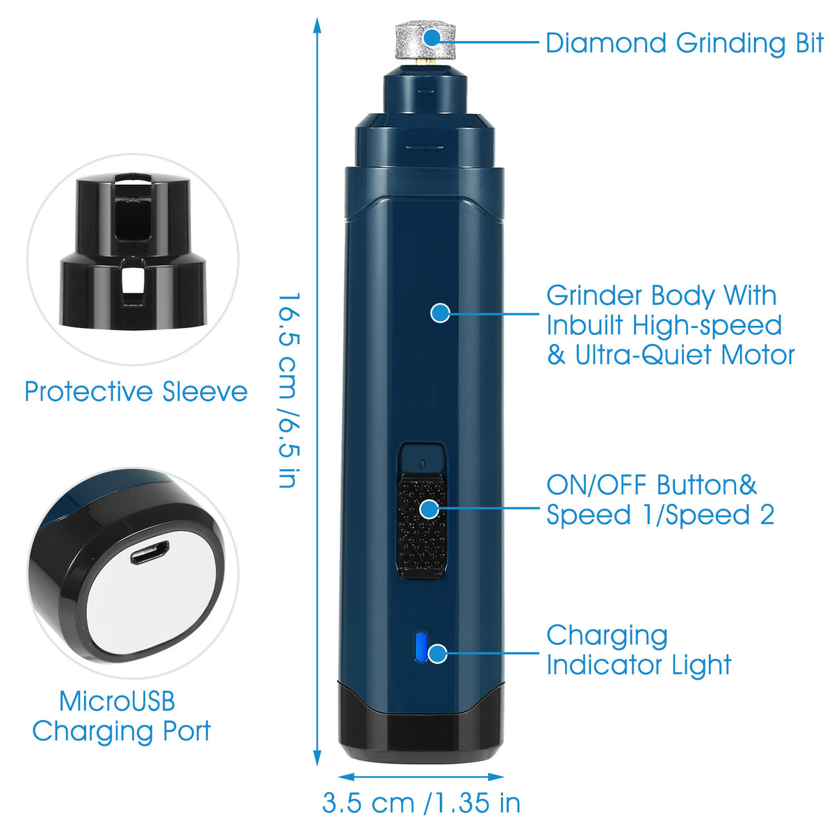 Dog Nail Grinder, 2-Speed Quiet USB Rechargeable Pet Nail Trimmer – image 7