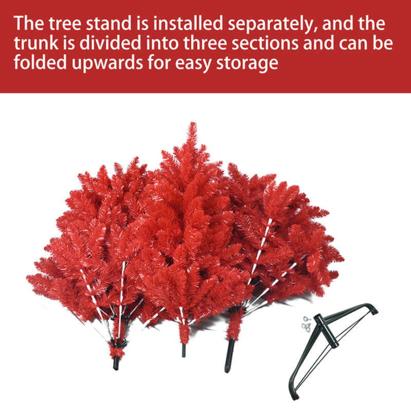 5 Ft Red Artificial Christmas Tree with 624 Tips and Metal Stand – image 7