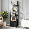 5-Tier Ladder Shelf with Fabric Drawer, Narrow Bookshelf, Black