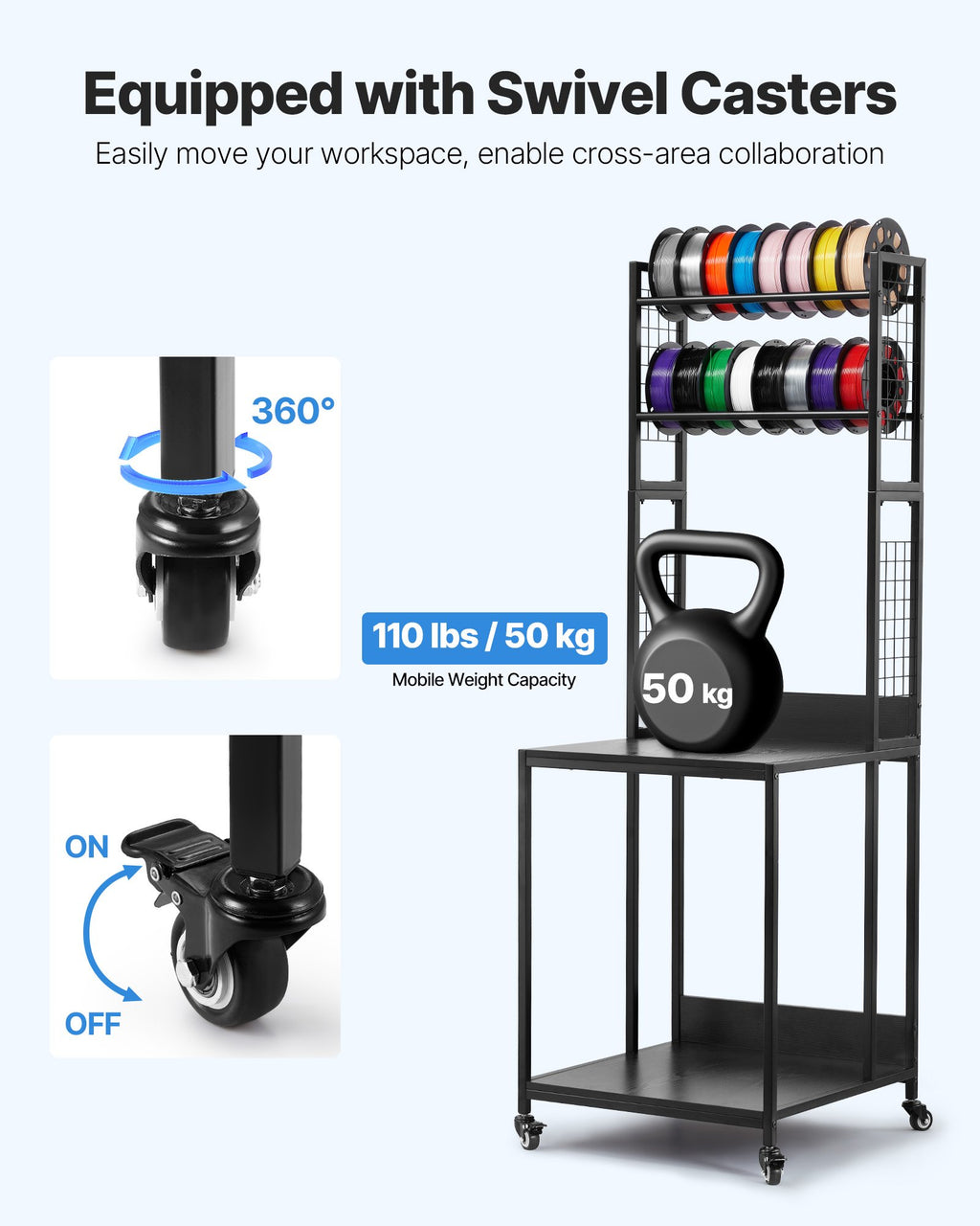 4-Tier 3D Printer Stand with Filament Storage Rack and Wheels – image 3