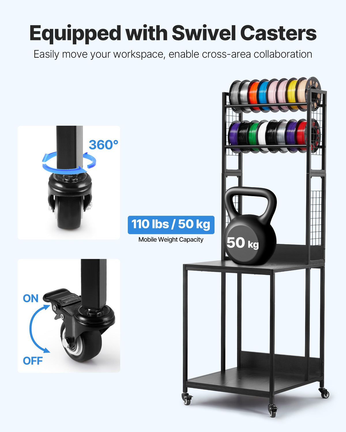 4-Tier 3D Printer Stand with Filament Storage Rack and Wheels – image 3