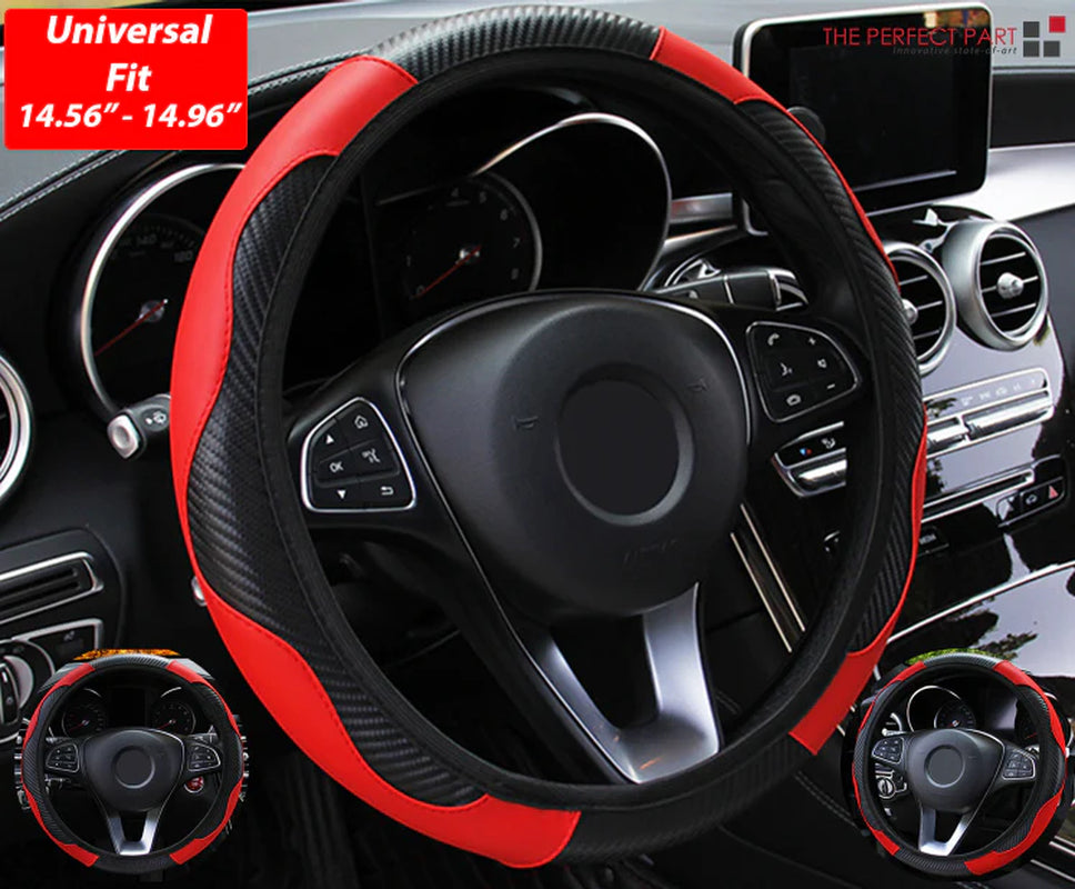 Steering Wheel Cover, Red & Black Carbon Fiber PU Leather, 15 in – image 19