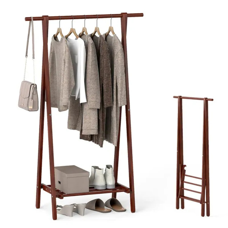 Folding A-Frame Coat Rack, Solid Rubber Wood with Bottom Storage Shelf – image 3