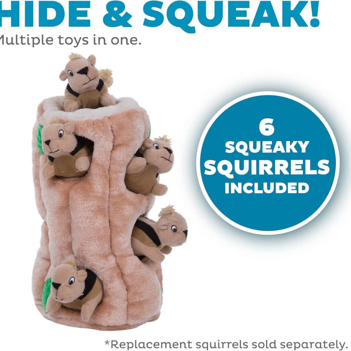 Squirrel Hide and Seek Dog Toy Plush Puzzle with 6 Squeakers – image 3