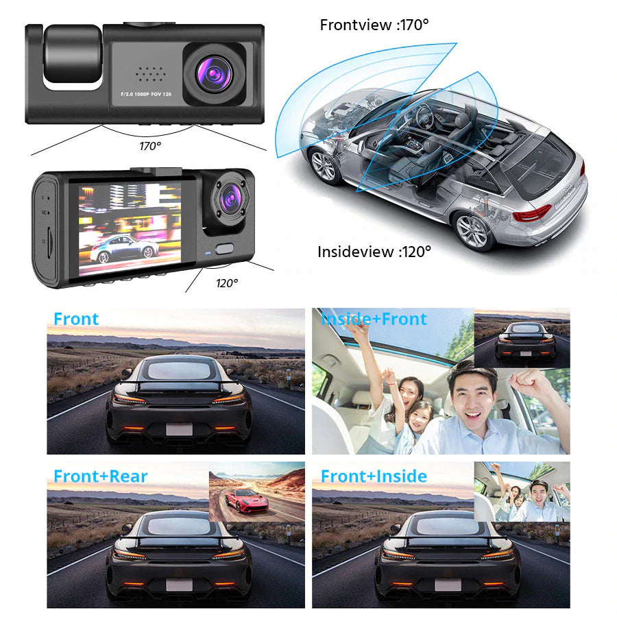 Dual-Lens Car Dash Cam 1080P, Front and Inside, G-Sensor
