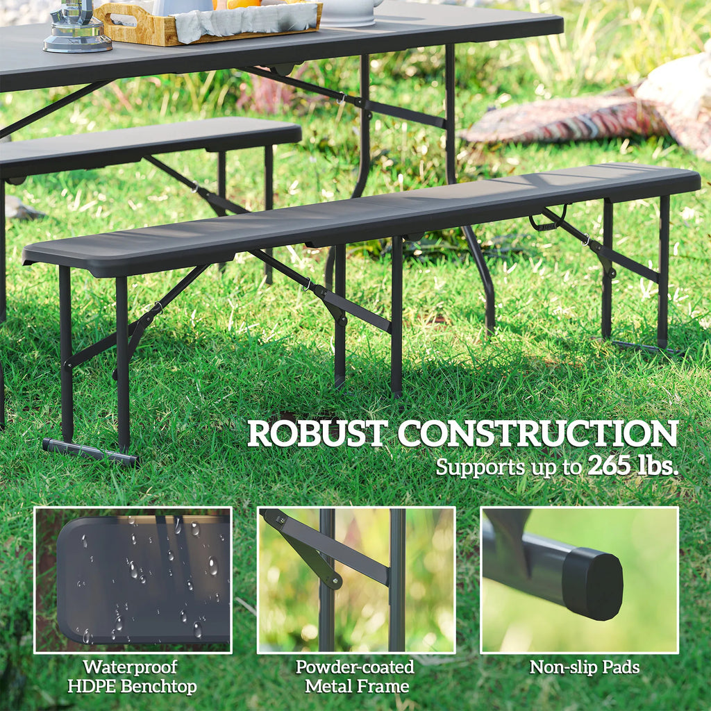 Folding Outdoor Bench Set of 2 - 6 ft HDPE Picnic Benches – image 4