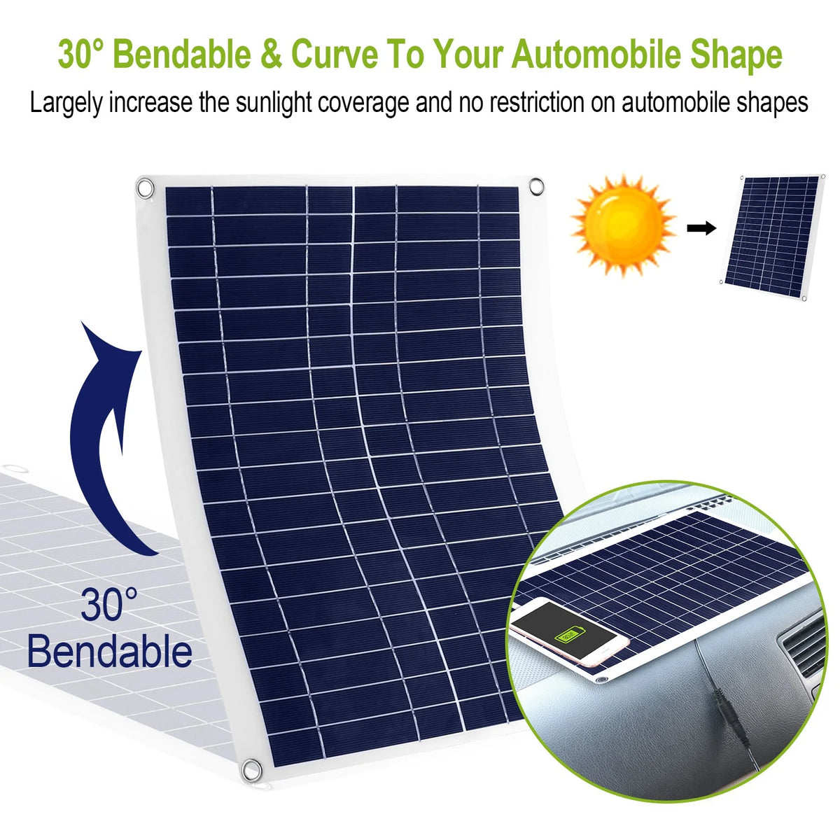Solar Battery Charger 12V 25W Panel with Dual USB and Clips – image 2