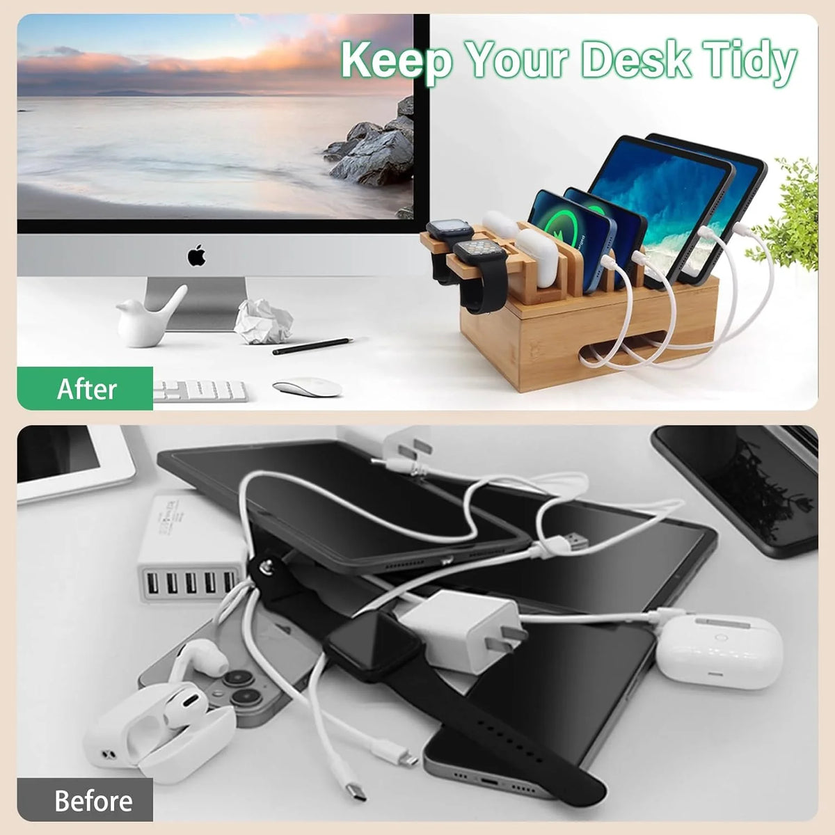 Bamboo Charging Station Organizer for Phones, Tablets & Watches – image 5