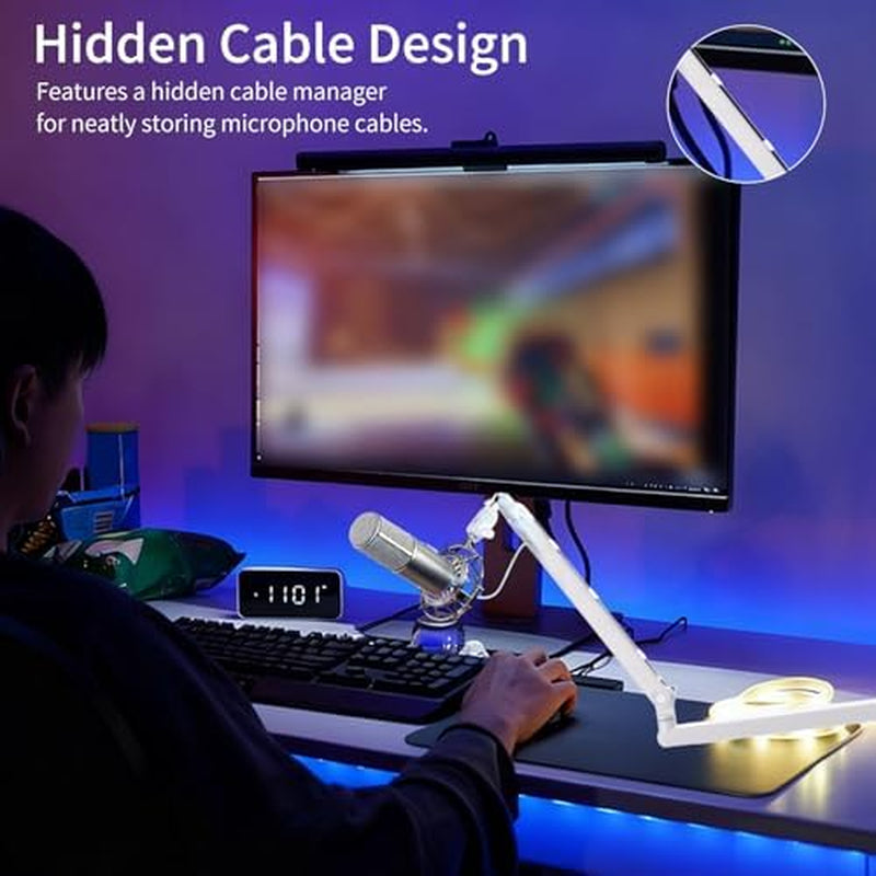Low Profile Microphone Boom Arm, 360-Degree Desk Mount, White – image 7
