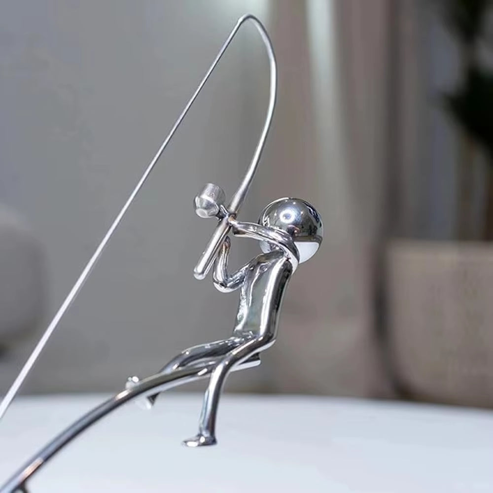 Fisherman Balancing Sculpture, Metal Kinetic Desk Decor – image 3