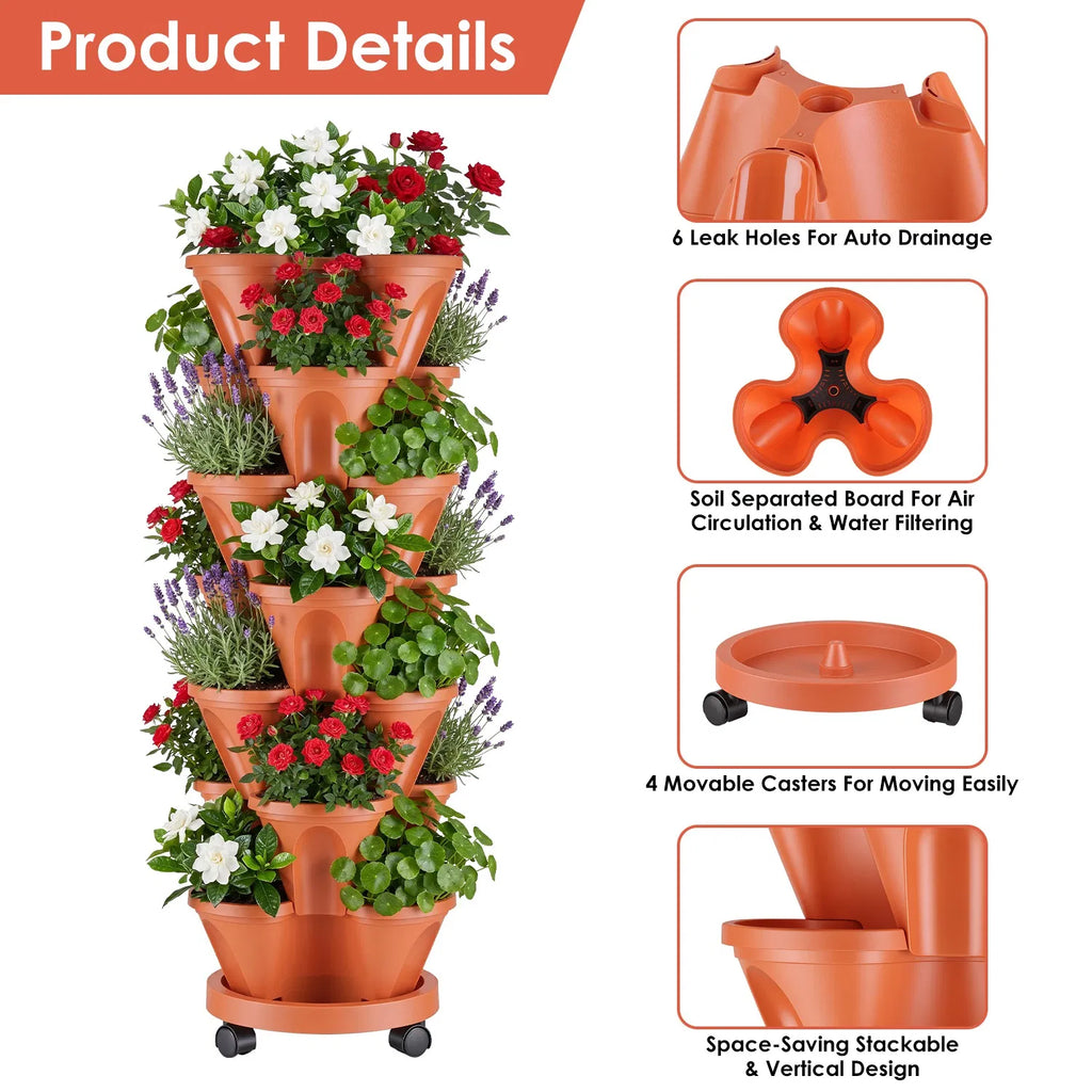 7-Tier Stackable Vertical Planter Tower with Wheels and Tools – image 6