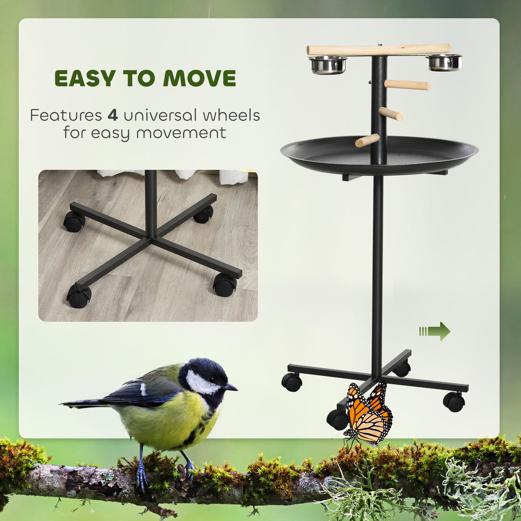 Rolling Bird Play Stand with Stainless Steel Bowls and Tray, Gray – image 6