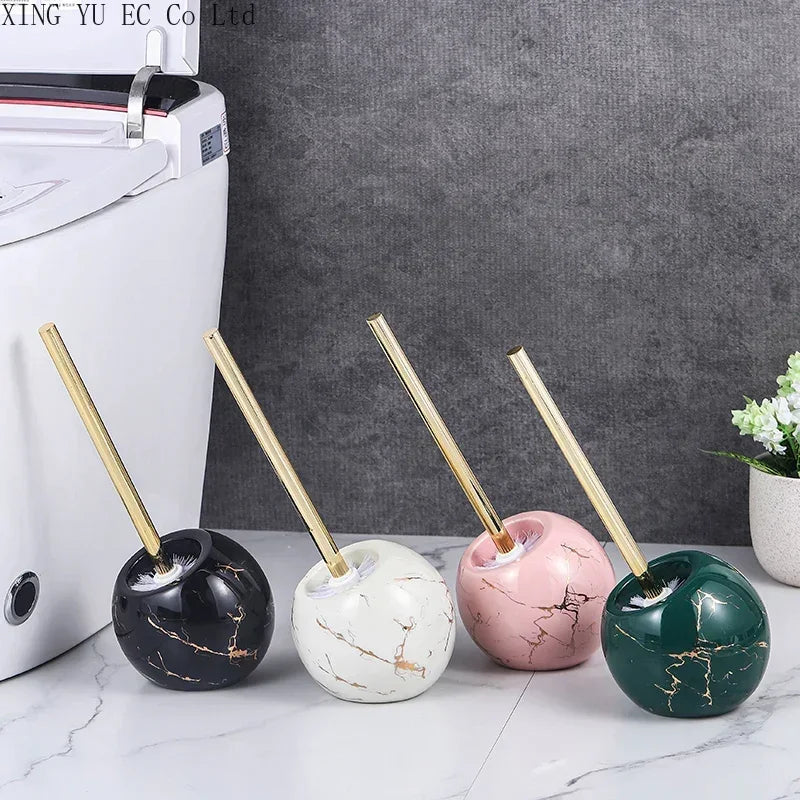Toilet Brush with Marble-Look Ceramic Holder – image 3