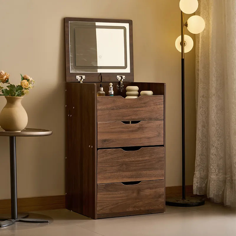 3-in-1 Flip Top Mirror Vanity Desk with Glass Top and LED Lights – image 1