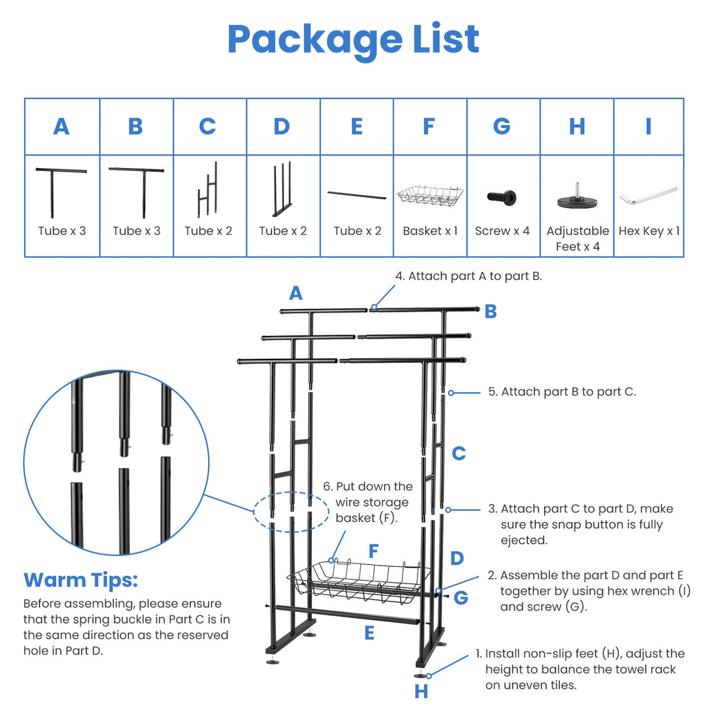 3-Tier Freestanding Towel Rack with Storage Basket, Black – image 4