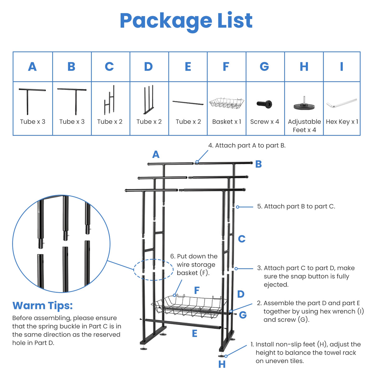 3-Tier Freestanding Towel Rack with Storage Basket, Black – image 4