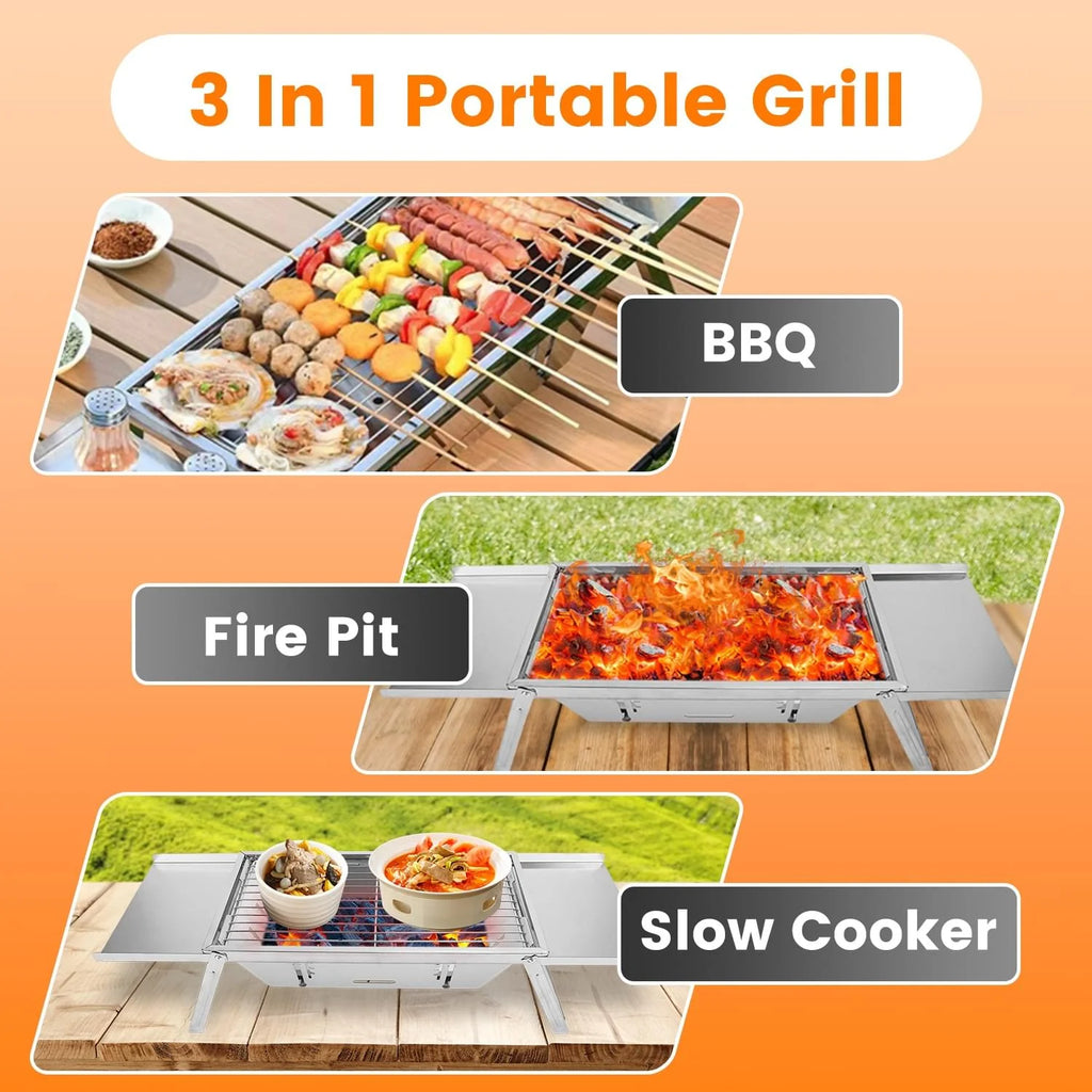Portable Charcoal Grill and Fire Pit, 3-in-1 Folding Stainless Steel – image 10