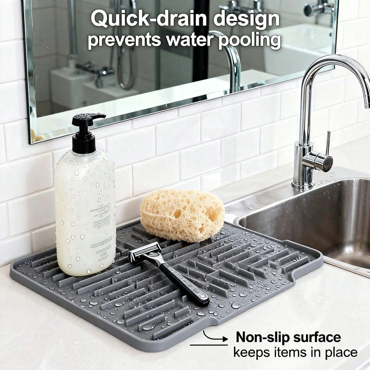 Silicone Dish Drying Mat, Large Non-Slip Heat-Resistant Sink Mat – image 9
